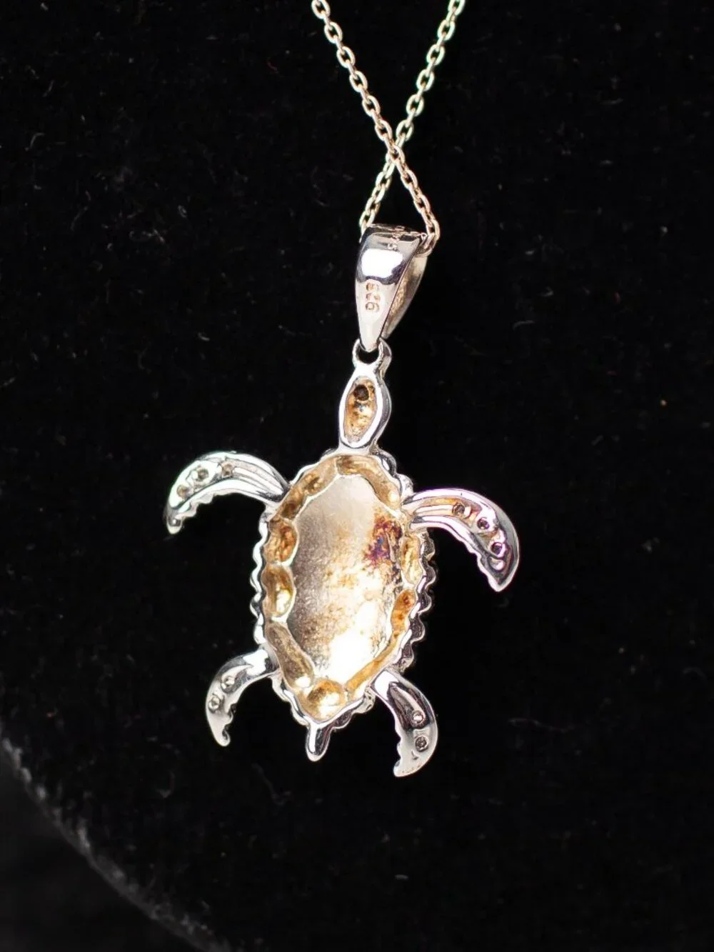 925 Sterling Silver Sea Turtle Necklace Blue Opal Inlay Pendant Ocean Jewelry - Picture 4 of 8